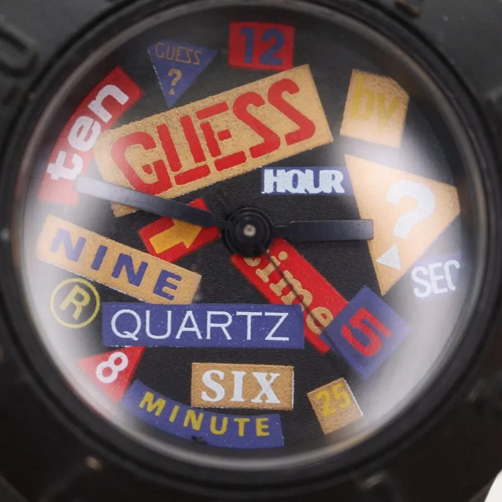 Vintage Guess Watch 30mm Women Retro Art Word Dial 1989 Red Strap w New Battery